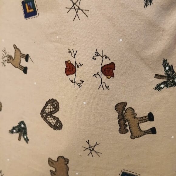 NEW Reusable Fabric Gift Bag Christmas Moose Beige Red Farmhouse style 9x9x4" - Picture 3 of 5